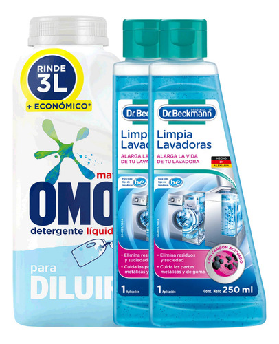 Dr. Beckmann Limpia Lavadorasx2 + Detergente Para Diluir Omo