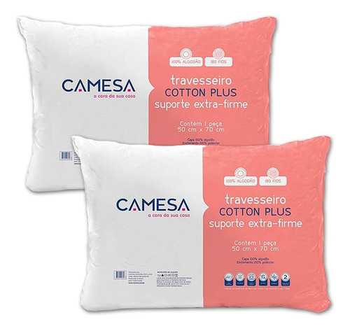 Kit 2 Travesseiros Cotton Plus Extra Firme 180 Fios Camesa