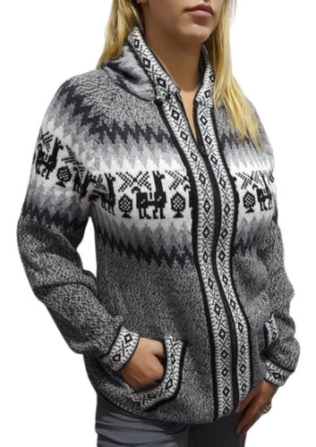 Imagen 1 de 7 de Sweater Campera Pullover Lana Alpaca Capucha Talle L (large)