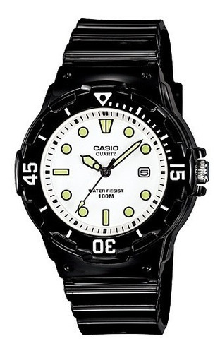 Relógio feminino Casio LRW-200h Wr 100m Official Agent Caba Cor de fundo Cor de malha branca Cor de moldura preta Cor preta