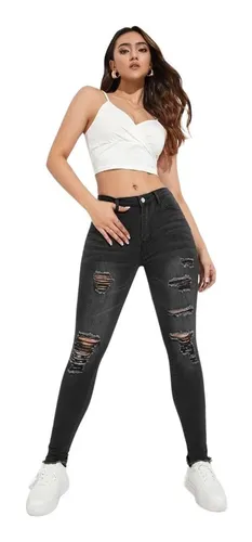 Jeans Rotos Levanta Cola Mujer Tiro Alto Gruesos Push Up