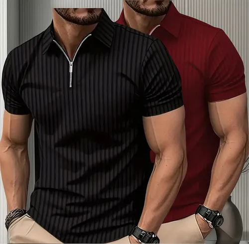 Kit 2 Camiseta Polo Manga Curta com Ziper Masculina Canelada - foto 1