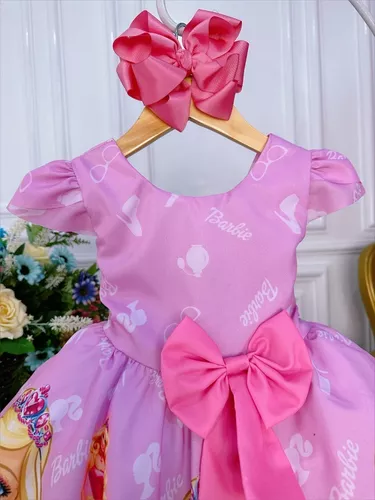 Vestido Infantil Barbie Rosa Luxo