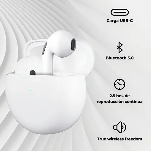 Audífonos Pro 6 Bluetooth V5 Resiste Salpicaduras 2.5hr Blco Color Negro