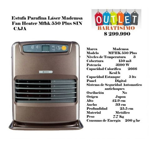 Estufa Laser Mademsa Fan Heater Mfhk 550 Plus Sin Caja