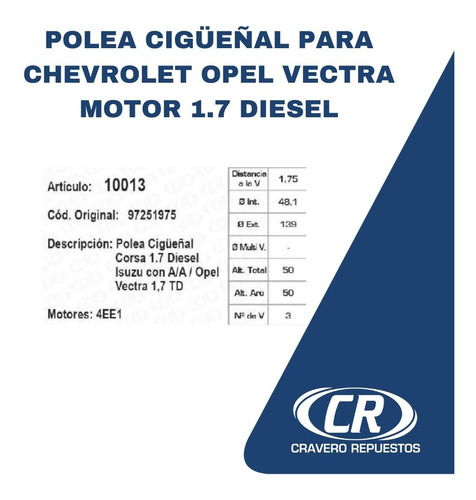 Polea Cigüeñal Para Chevrolet Opel Vectra Motor 1.7 Diesel