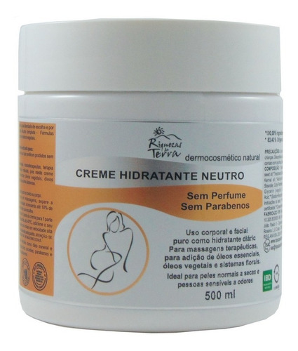 Creme Hidratante Neutro Natural Vegano Sem Perfume 500ml
