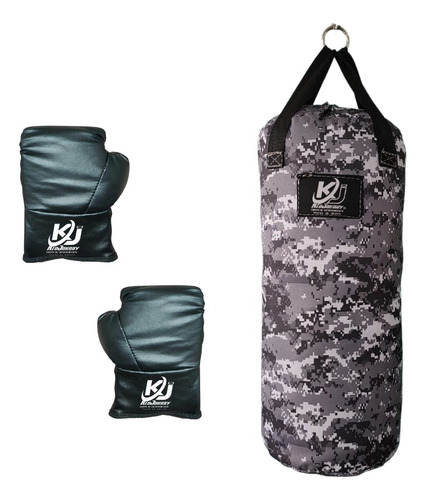 Saco De Boxeo Niño 7kg Y Guantes Camuflaje Costal Box Karate