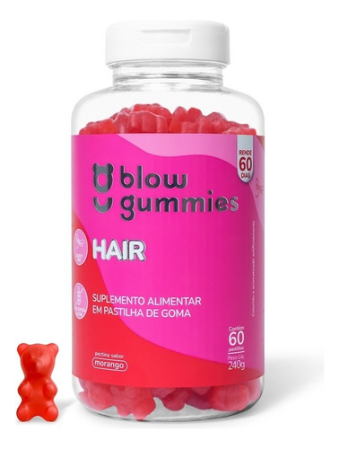 Suplemento em gomitas Blow Gummies  Hair carboidratos Hair sabor  morango em pote de 240g 60 un