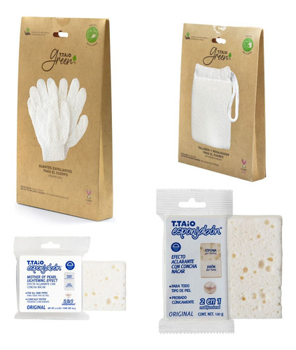 Kit Exfoliante T.taio Green + Esponjabón Concha Nácar. Baño. Fragancia Concha Nácar