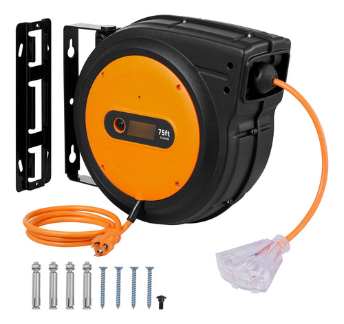 Vevor Carrete Cable De Extensión Retráctil 14 Awg/3c Sjtow Color Negro