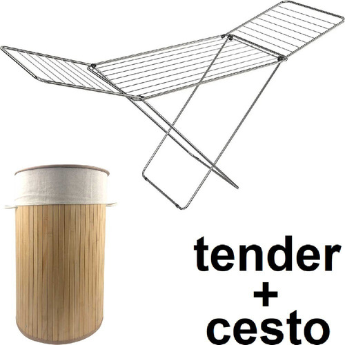Tendedero Tender Ropa Pie Galvanizado Gimi Italiano + Cesto