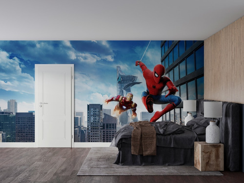 Fotomural Mural Vinil Del Hombre Araña Y Ironman 4,5x2,5mts