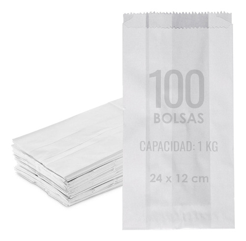 100 Bolsas Papel Kraft Blanco Pack Bolsas Sacos 1 Kg