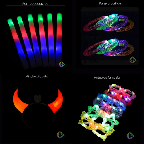 Imagen 3 de 10 de Combo Cotillon Luminoso Todo Led Vip 25 Personas Super Led