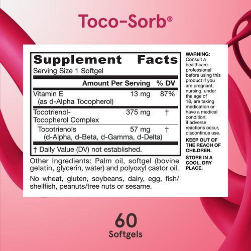 Jarrow Formulas Toco-sorb Vitamina E 60 Cápsulas