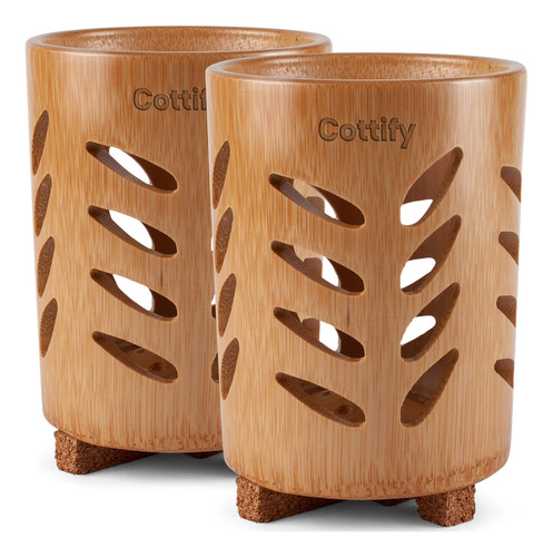 2-pack Cottify Portacepillos De Bambú Para Baño, Vaso Para C