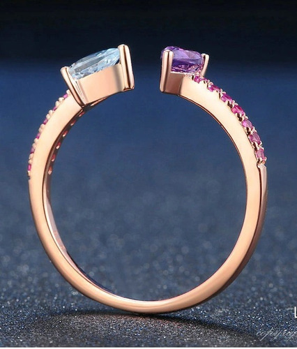 Anillo Oro Rosa 18k Plata Y Amatista Topacio Garnet !!!!!!