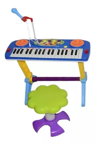 Piano infantil 37 Teclas com Microfone Banquinho Luzes e 22 Canções US