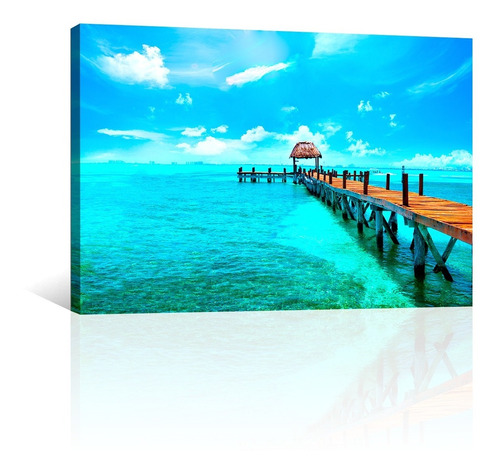 Cuadro Decorativo Naturaleza Canvas Playa Y Muelle Turquesa