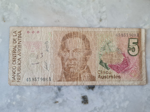 Billete De 5 Australes N°45.857.908 Presidente Urquiza