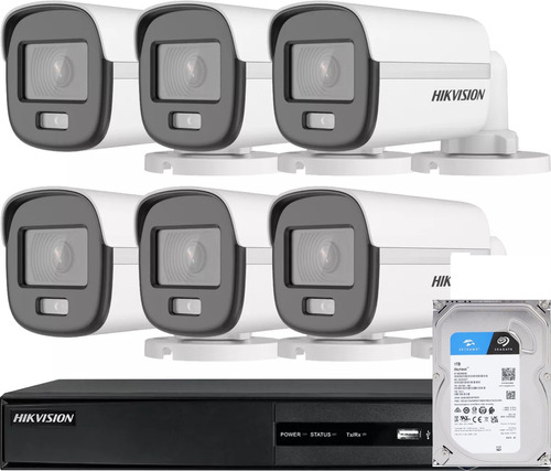 Kit Seguridad Hikvision Dvr 8 + 6 Cam 2mp Color Noche + 1tb