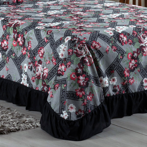 Colcha Casal Queen Charlotte 3 Pçs Cor Preto