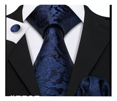 Corbata Elegante Azul Set Colleras Pañuelo Oferta