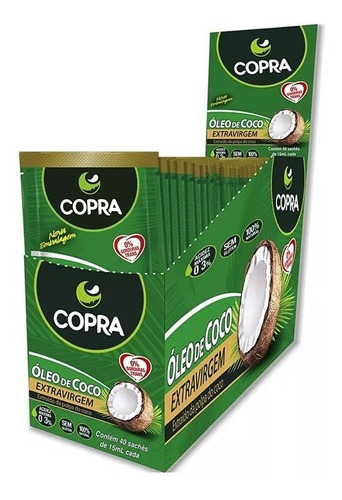 Óleo De Coco Extra Virgem Polpa Sachê 15ml Caixa 40un Copra