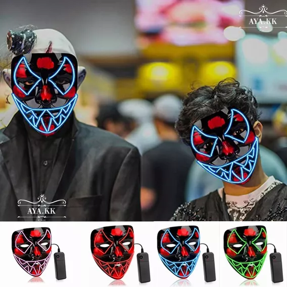 1 máscara de Halloween con luz LED para disfrazarse. y 1 par de Guantes con Forma de Calavera para Cosplay Verde, Rojo kungfu Mall Festival de la grima 