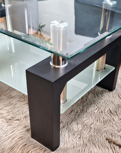 Mesa Ratona Moderna Vidrio Madera Paraiso Natural O Negro