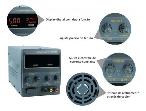 Fonte De Alimentação Digital Yaxun Yx-305d 30v 5a Bivolt