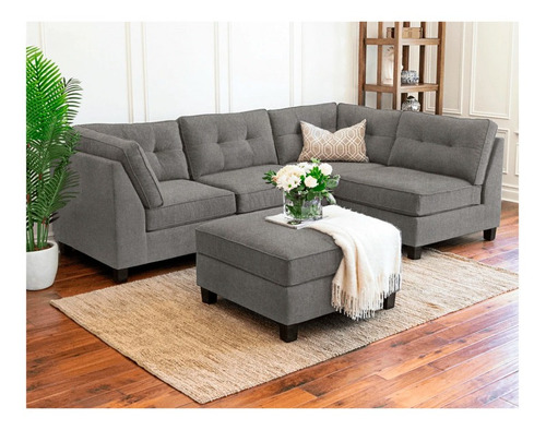 Sala Sabina Lino Gris 5pzs Sofa Sillon Sala Plaza