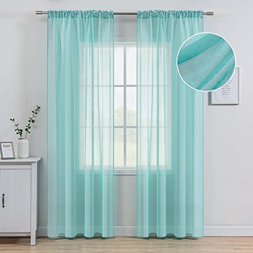 Miulee Dusty Blue Linen Textured Sheer Curtain For K8mkf