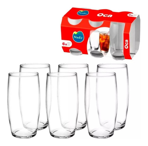 Jogo 6 Copos De Vidro Oca 300ml Nadir Kit Atacado