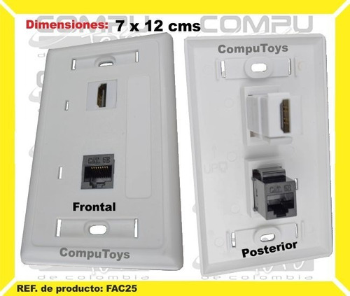 Faceplate 1 Hd Y 1 Lan Cat 5e Ref: Fac25 Computoys Sas