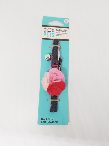 Collar De Tela Jean Con Flor Rosa (25,4 Cm)