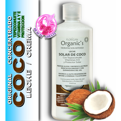 Leche Crema Solar De Coco Tepezcohuite Vitaminas Florigan 1l