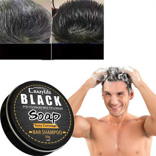 3pcs Shampoo Para Hombre Tinte Negro Jabon En Barra