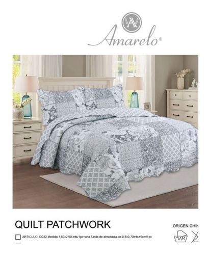 Cubrecama Amarelo Quilt Patchwork 1 1/2 Plaza + Funda!