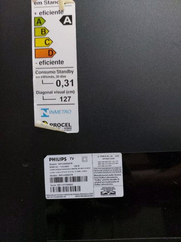 Tv Philips 50pug6900/78 =tela(display)quebrada = P/ret.peças
