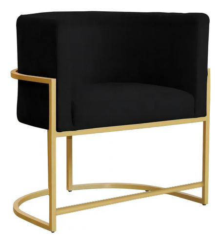 Cadeira Poltrona Decorativa Veludo Luna Base Metal Gold Cor Preto