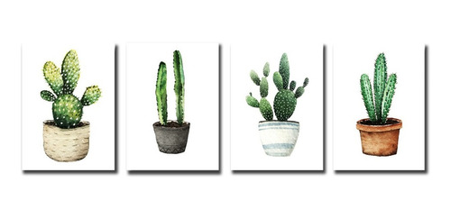 Cuadros Cactus 4u 20x30 Tela Listos P Colgar Plantas Hojas