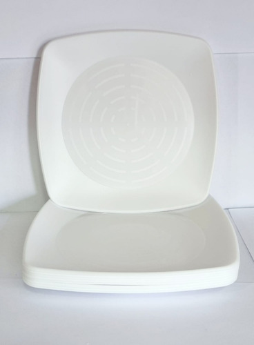 650 Pratos Acrílico Quadrado Refeição Resistente 22cm Branco
