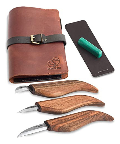 Kit De Cuchillos Para Tallar Madera Con Estuche De Cuero