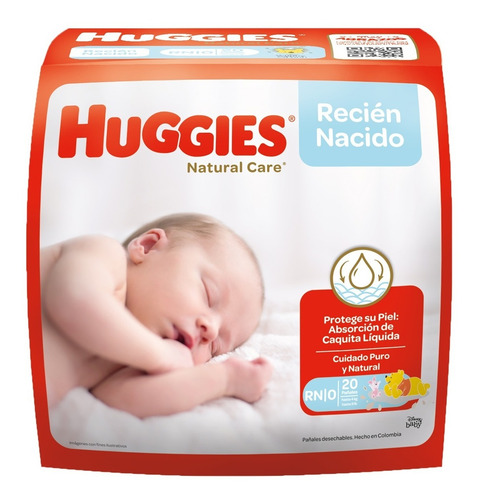 Imagen 2 de 8 de Pañales Bebe Huggies Natural Care Recién Nacido 20 Und