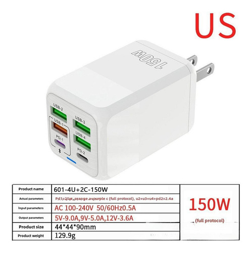 Bloque De Carga Usb C 150w Con Adaptador De Negro
