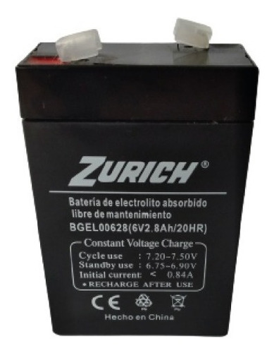 Bateria Gel 6v 2.8a Zurich Electrolito Absorbido