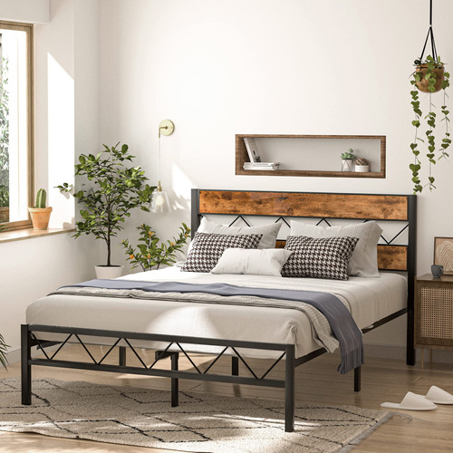 Vecelo Base De Cama De Plataforma De Metal Completo Con Cabe