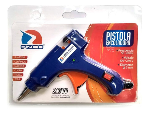 Pistola Encoladora Chica Ezco Barras De Silicona 7mm Fina Color Azul